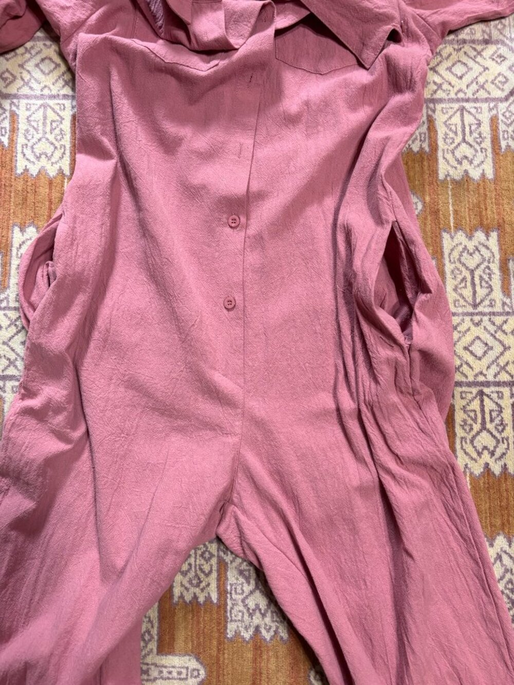 Dusty Rose Linen Jumpsuit • Button Front • Long Sleeve • Utility Style - Picture 10 of 10